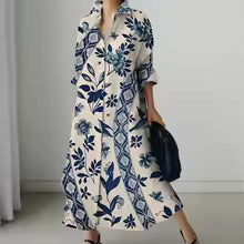 Women's Dresses Cyan Flower Office Robe