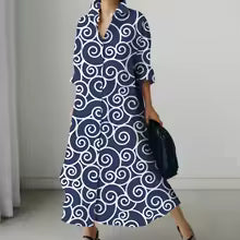 Women's Dresses Cyan Flower Office Robe