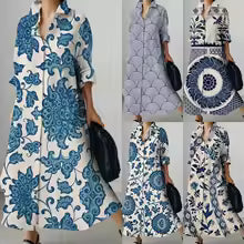 Women's Dresses Cyan Flower Office Robe