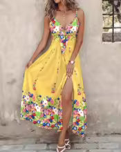 Women’s Ombre Leaf Eyelet Strap Maxi Dress