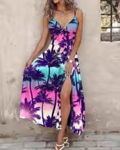 Women’s Ombre Leaf Eyelet Strap Maxi Dress