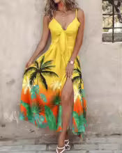 Women’s Ombre Leaf Eyelet Strap Maxi Dress